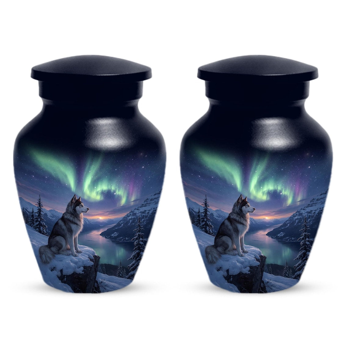 Husky Dog Urn for Ashes - Aurora Borealis Mini Urns For Pets