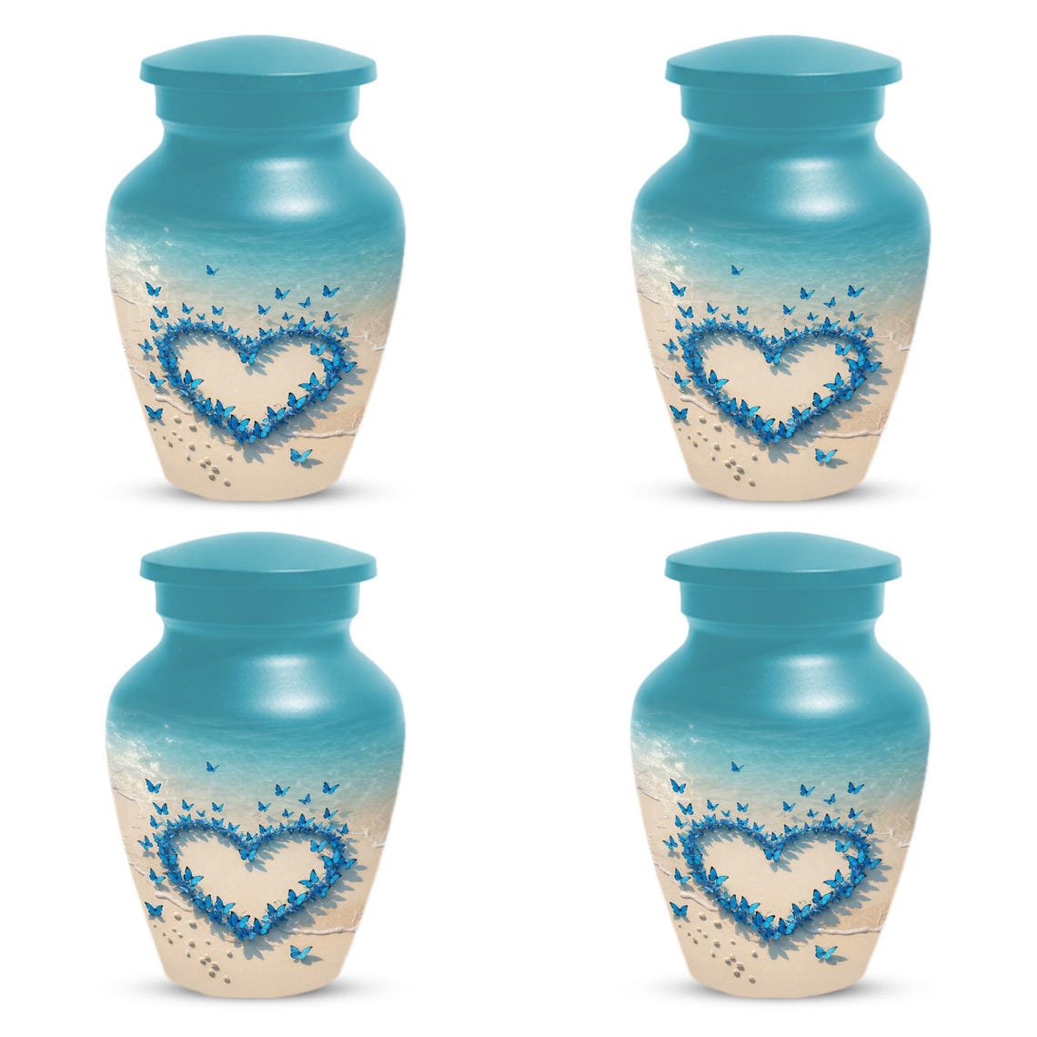 Blue Butterfly Heart Urn For Mom - Ocean Small Keepsake Urns with Butterflies