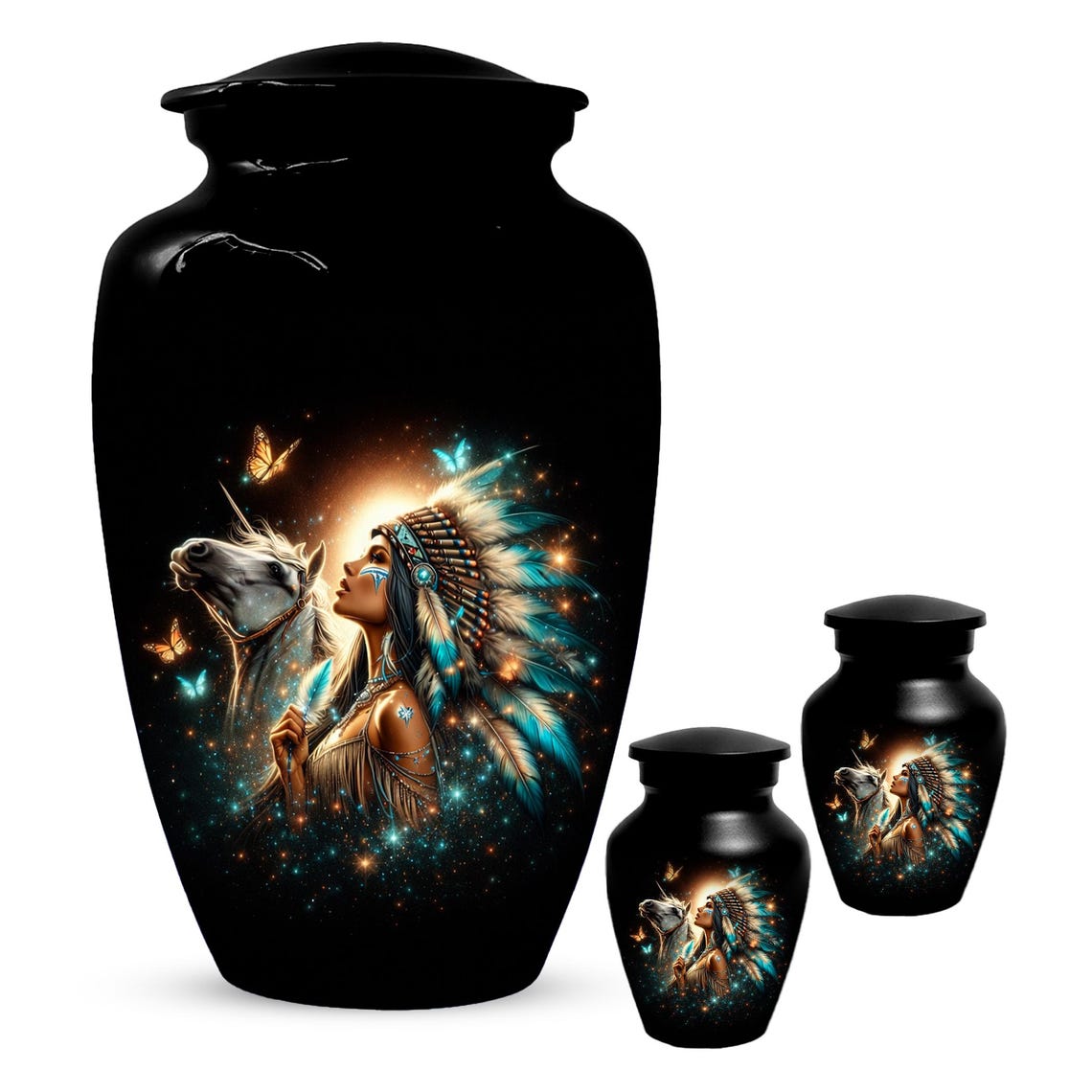 Western Native American Urn For Women Ashes - Unique Horse Mini Urns For Female