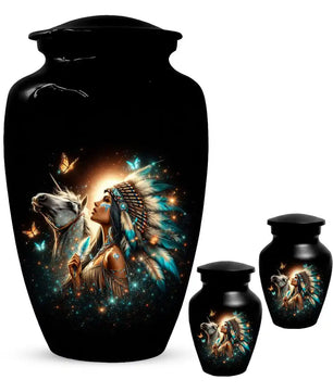 Western Native American Urn For Women Ashes - Unique Horse Mini Urns For Female