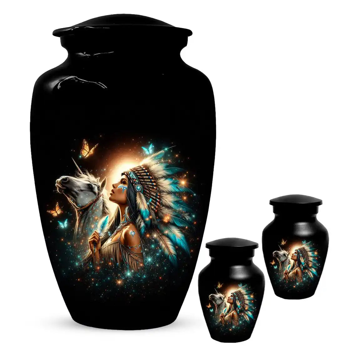 Western Native American Urn For Women Ashes - Unique Horse Mini Urns For Female
