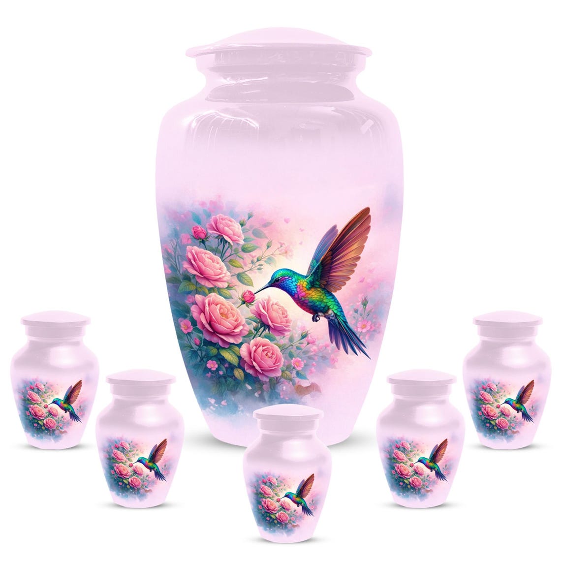 Pink Hummingbird Urn For Ashes - Personalized Floral Humming Bird Small Urns For Mom
