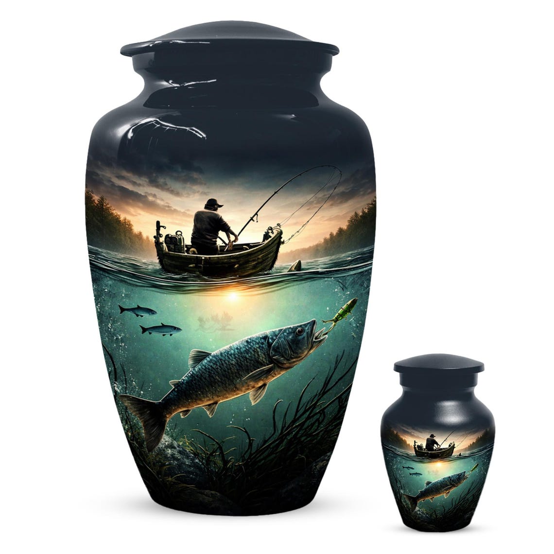 Fishing Urns For Dads Ashes - Fisherman Cremation Urn For Adult Male