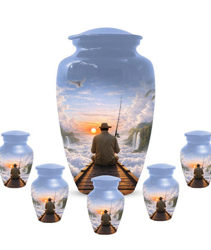 Gone Fishing in Heaven Urn For Male - Personalized Fisherman Small Urns For Dad