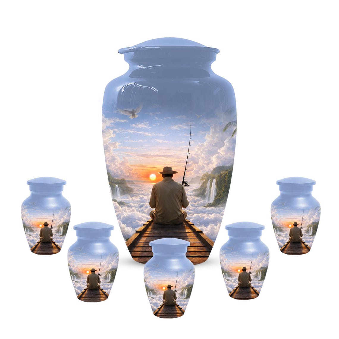 Gone Fishing in Heaven Urn For Male - Personalized Fisherman Small Urns For Dad