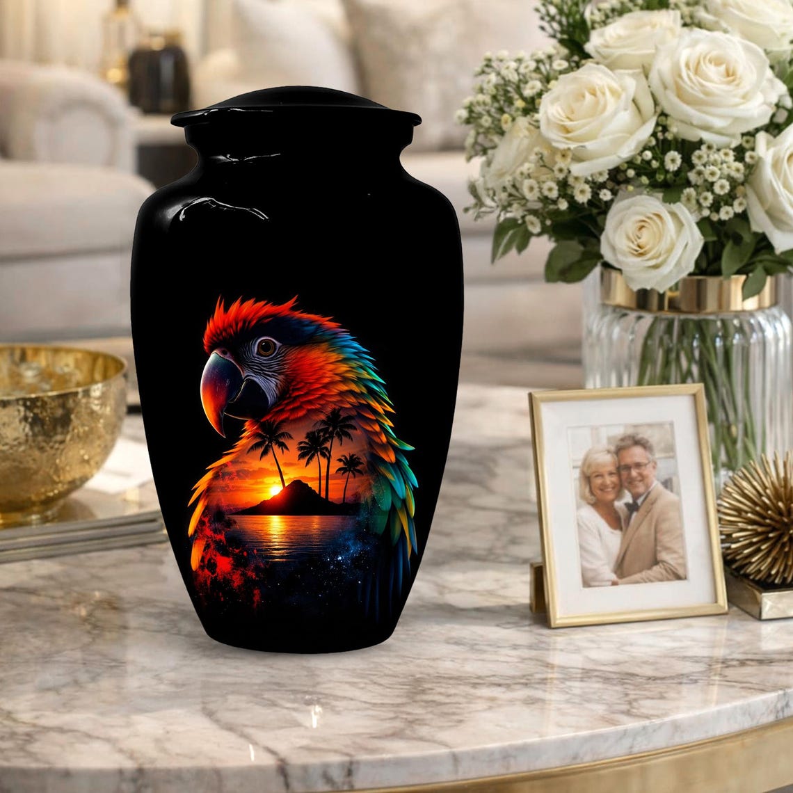 Parrot Urn For Human Ashes - Forest Artistic Urns For Adult Male and Female