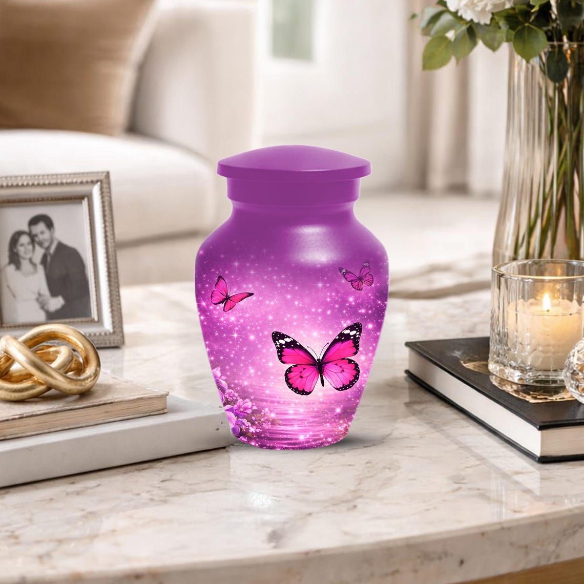 Pink Butterfly Urn For Women Ashes - Personalized Mini Urns For Adult Female