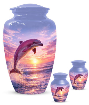 Pink Dolphin Urn For Ashes - Blue Ocean Cremation Urns For Adults