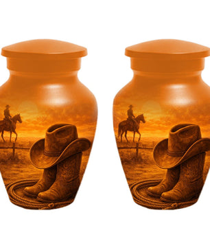 Cowboy Boot Urn for Dad - Cowboys Hat Cremation Urns For Ashes Male