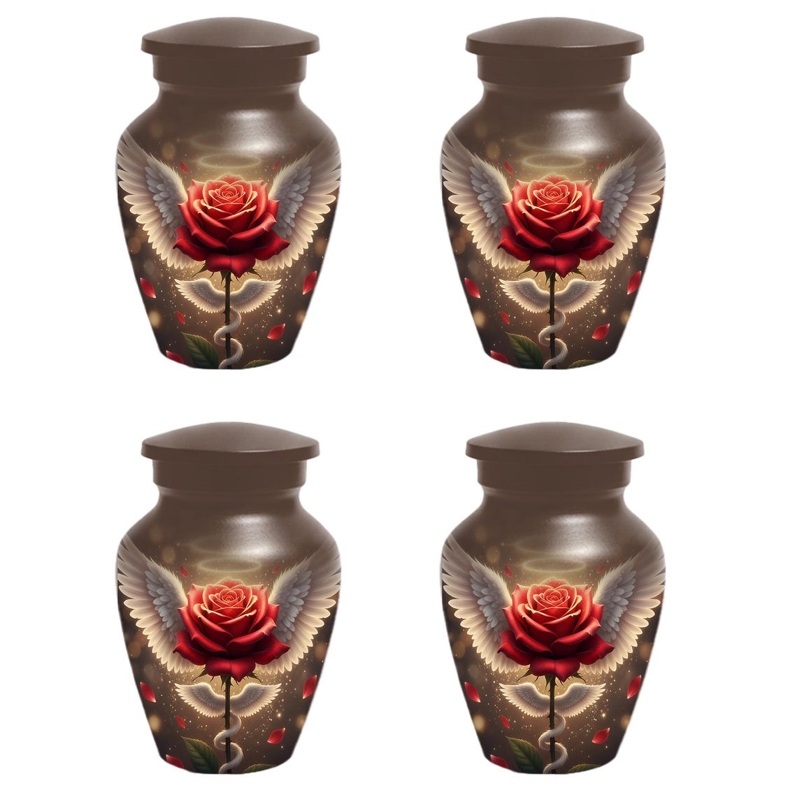 Red Rose Urn For Adult Female | Angel Wings Flower Urns For Human Ashes