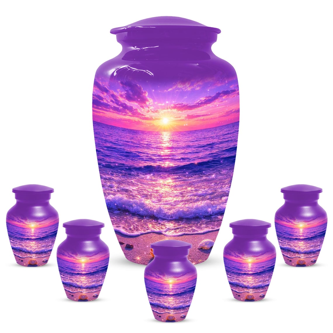 Purple Sunset Beach Urn For Ashes - Coastal Ocean Urns For Mom and Dad