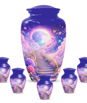 Floral Stairway Heaven Urn For Human Ashes - Moonlit Urns For Cremation, Funeral