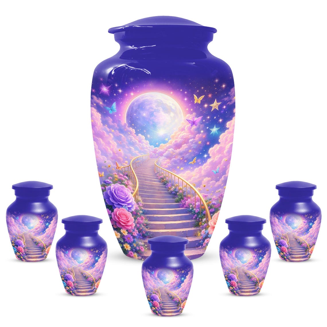 Floral Stairway Heaven Urn For Human Ashes - Moonlit Urns For Cremation, Funeral