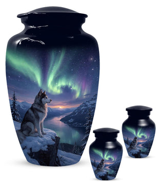 Husky Dog Urn for Ashes - Aurora Borealis Mini Urns For Pets