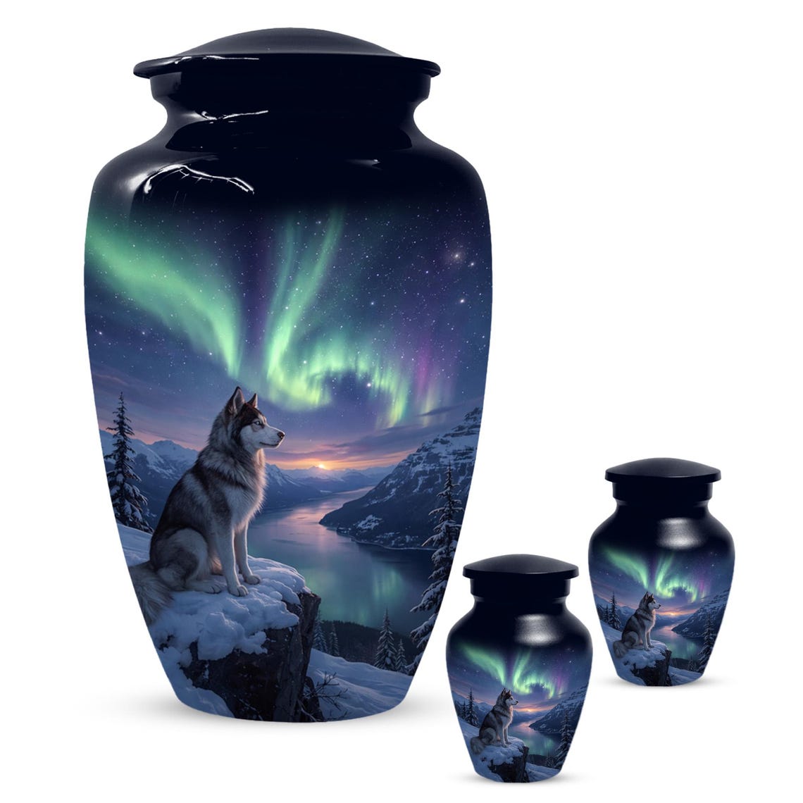 Husky Dog Urn for Ashes - Aurora Borealis Mini Urns For Pets