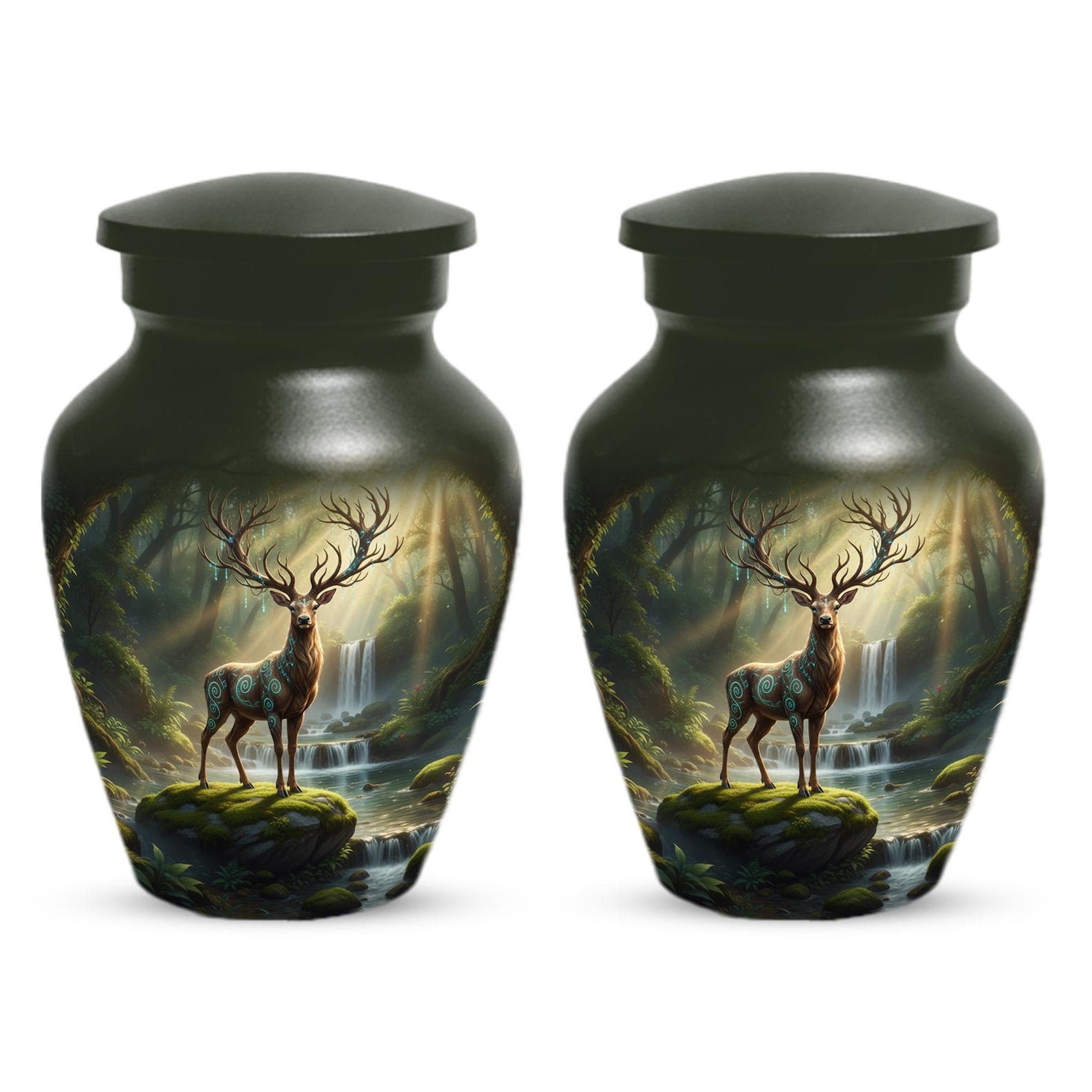 Deer Forest Urn For Human Ashes | Enchanted Hunting Mini Cremation Urns For Adults