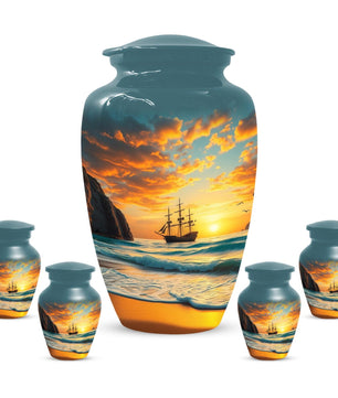 Beach Themed Urn For Human Ashes - Ocean Ship Cremation Urns Male and Female