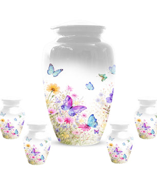 Butterfly Floral Urn For Human Ashes - White Flower Cremation Urns For Women