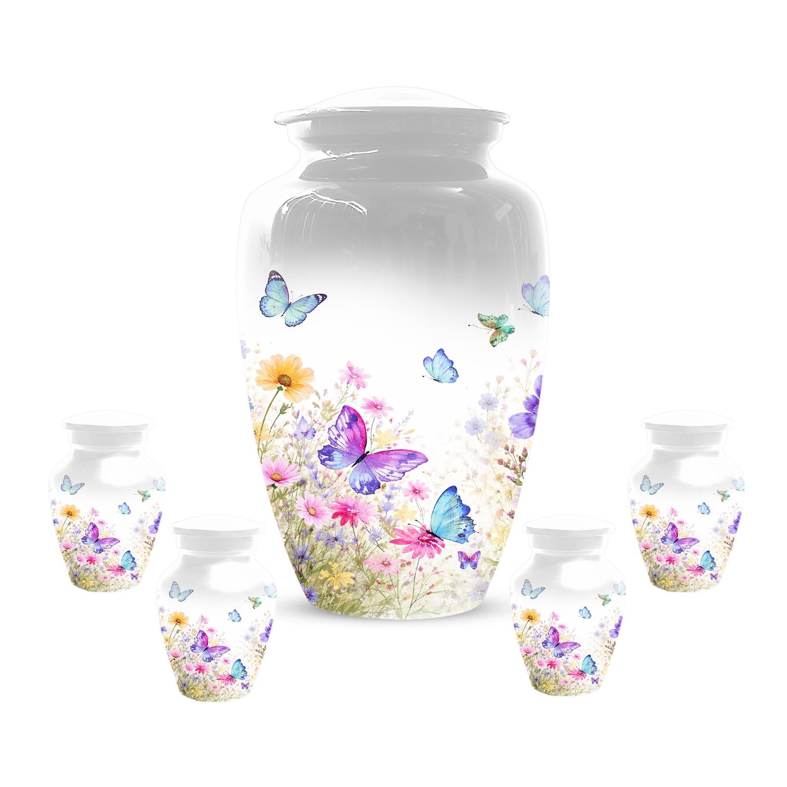 Butterfly Floral Urn For Human Ashes - White Flower Cremation Urns For Women