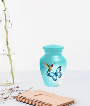 Blue Butterfly and Hummingbird Urn - Humming bird Cremation Urns For Ashes