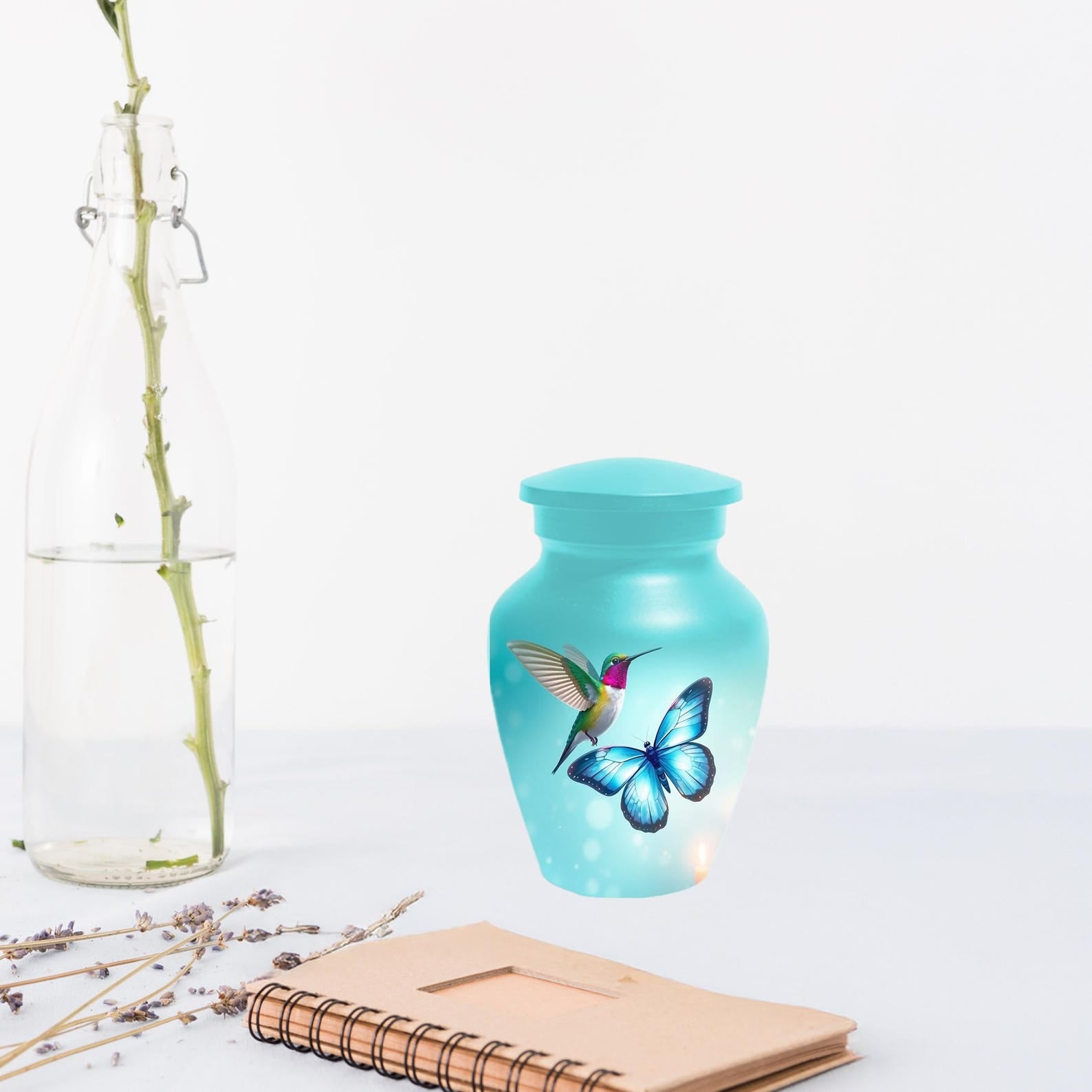 Blue Butterfly and Hummingbird Urn - Humming bird Cremation Urns For Ashes