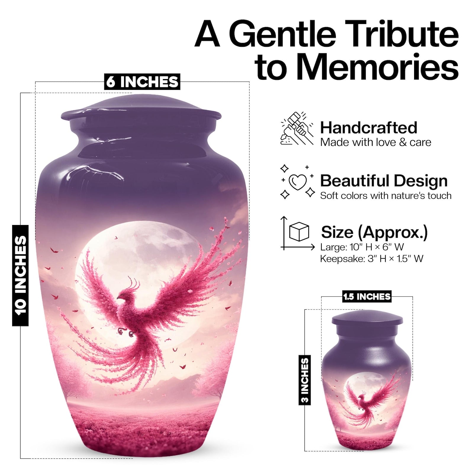 Pink Phoenix Urn For Ashes - Personalized Cremation Urns For Mom