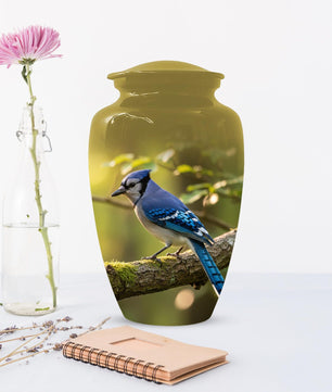 Blue Jay Urn For Ashes - Bird Cremation Keepsake Urns For Adults