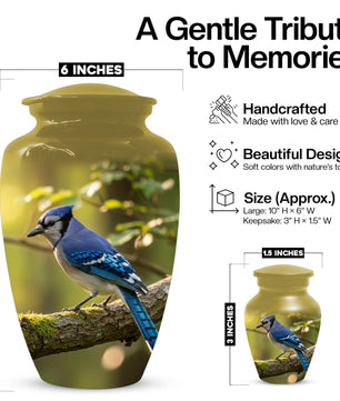 Blue Jay Urn For Ashes - Bird Cremation Keepsake Urns For Adults