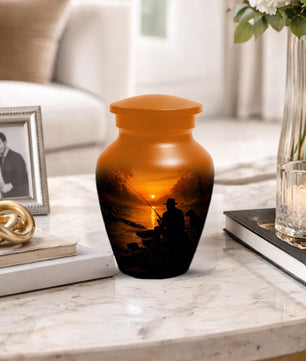 Fishing Cremation Urn For Dad - Sunset Fisherman Large Urns For Adult Men