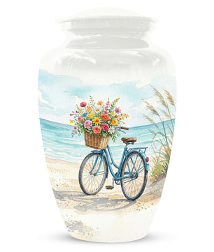 Bicycle Urn For Human Ashes | Blue Ocean Cremation Urns with Flower For Adults