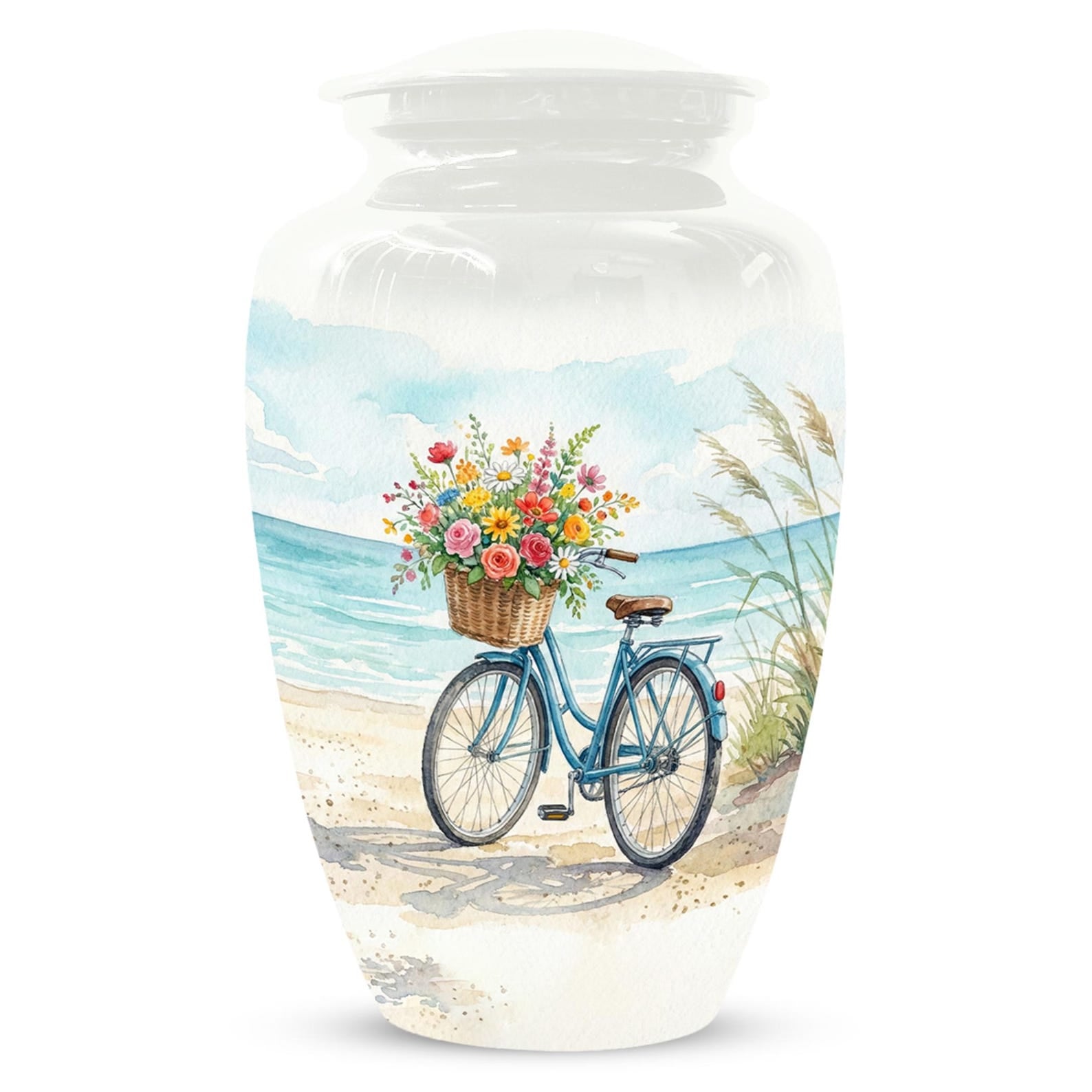 Bicycle Urn For Human Ashes | Blue Ocean Cremation Urns with Flower For Adults