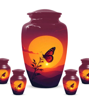 Monarch Butterfly Cremation Urns For Mum, Orange Sunset Keepsake Urn For Mom