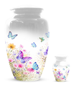 Butterfly Floral Urn For Human Ashes - White Flower Cremation Urns For Women