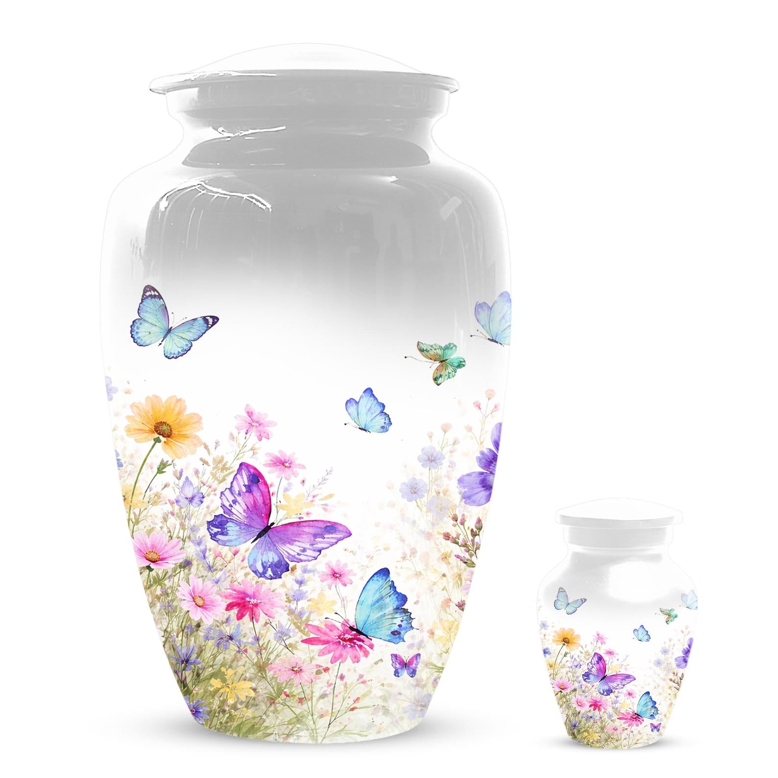 Butterfly Floral Urn For Human Ashes - White Flower Cremation Urns For Women