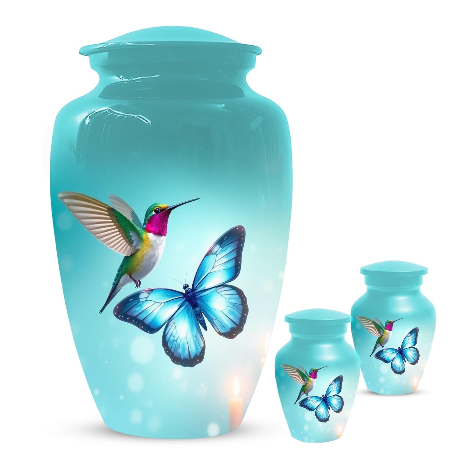 Blue Butterfly and Hummingbird Urn - Humming bird Cremation Urns For Ashes