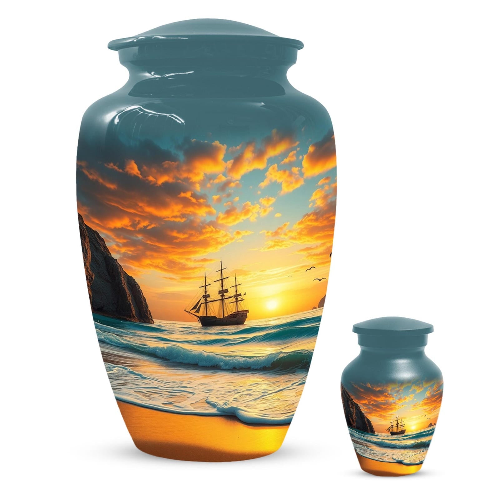 Beach Themed Urn For Human Ashes - Ocean Ship Cremation Urns Male and Female