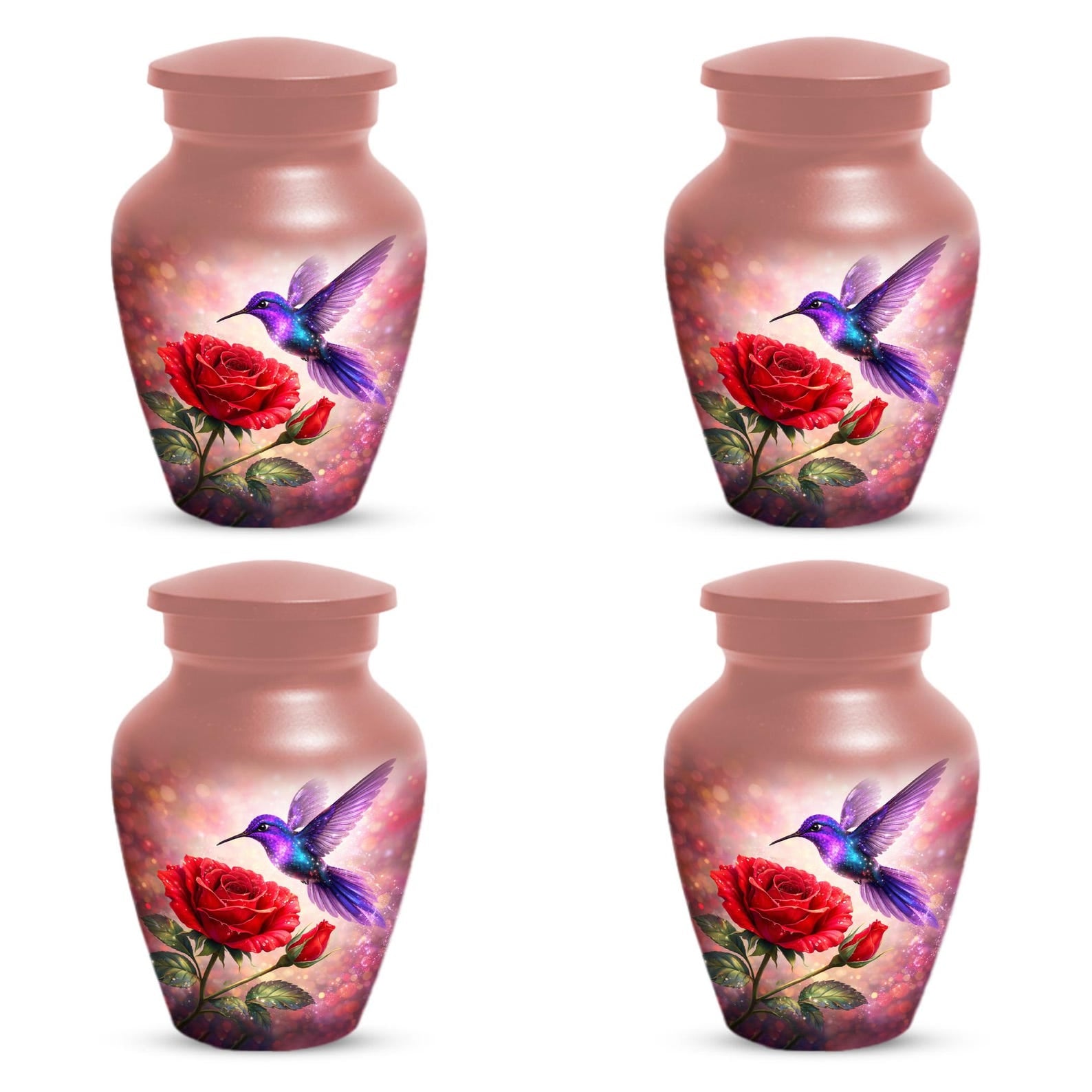 Purple Hummingbird Urn For Female - Red Rose Humming Bird Urns For Mom