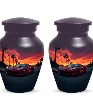 Red Car Cremation Urn For Human Ashes | Beach Sunset Urns For Male & Female