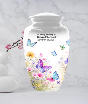 Butterfly Floral Urn For Human Ashes - White Flower Cremation Urns For Women