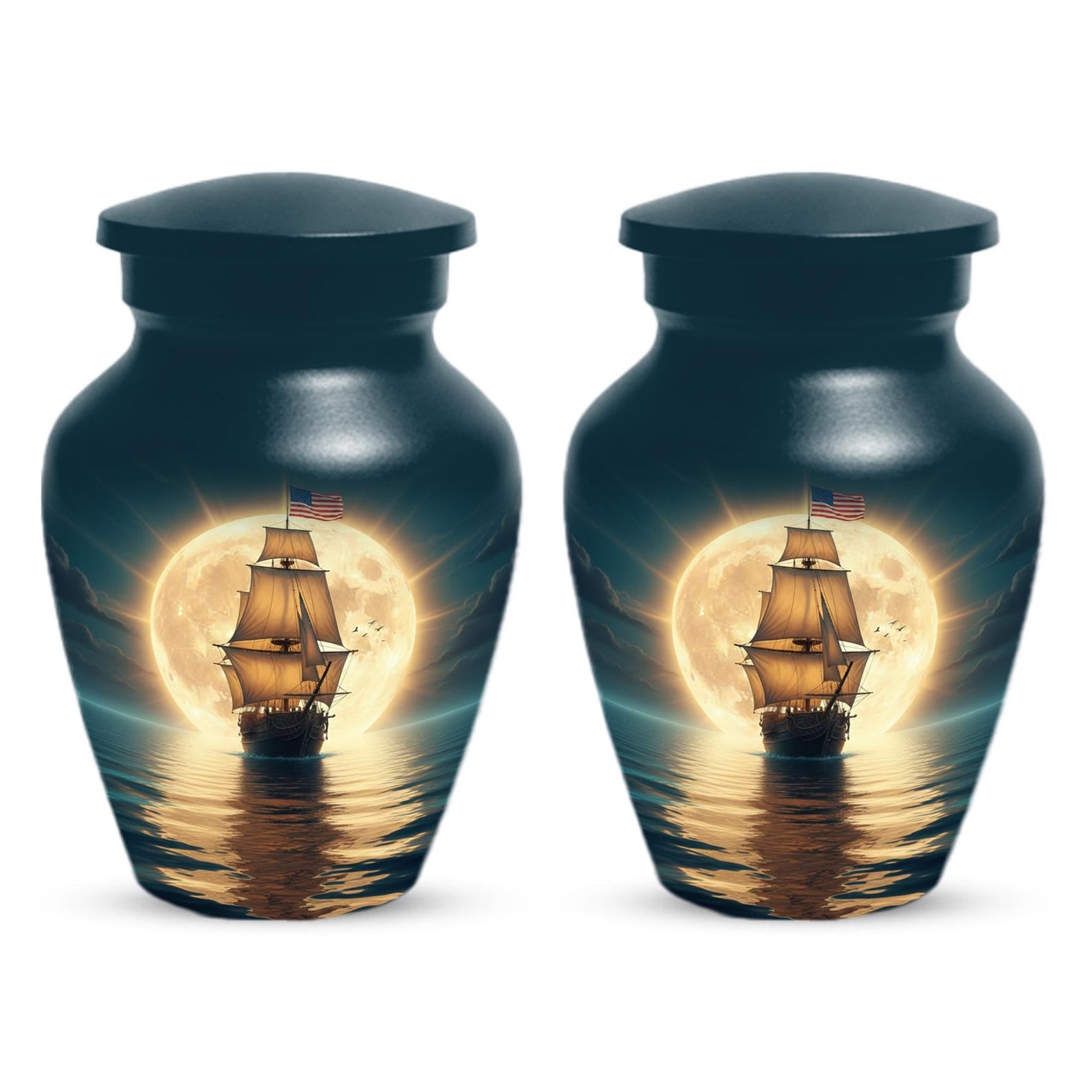Sailboat Cremation Urns For Human Ashes | American Flag Small Urn For Adults