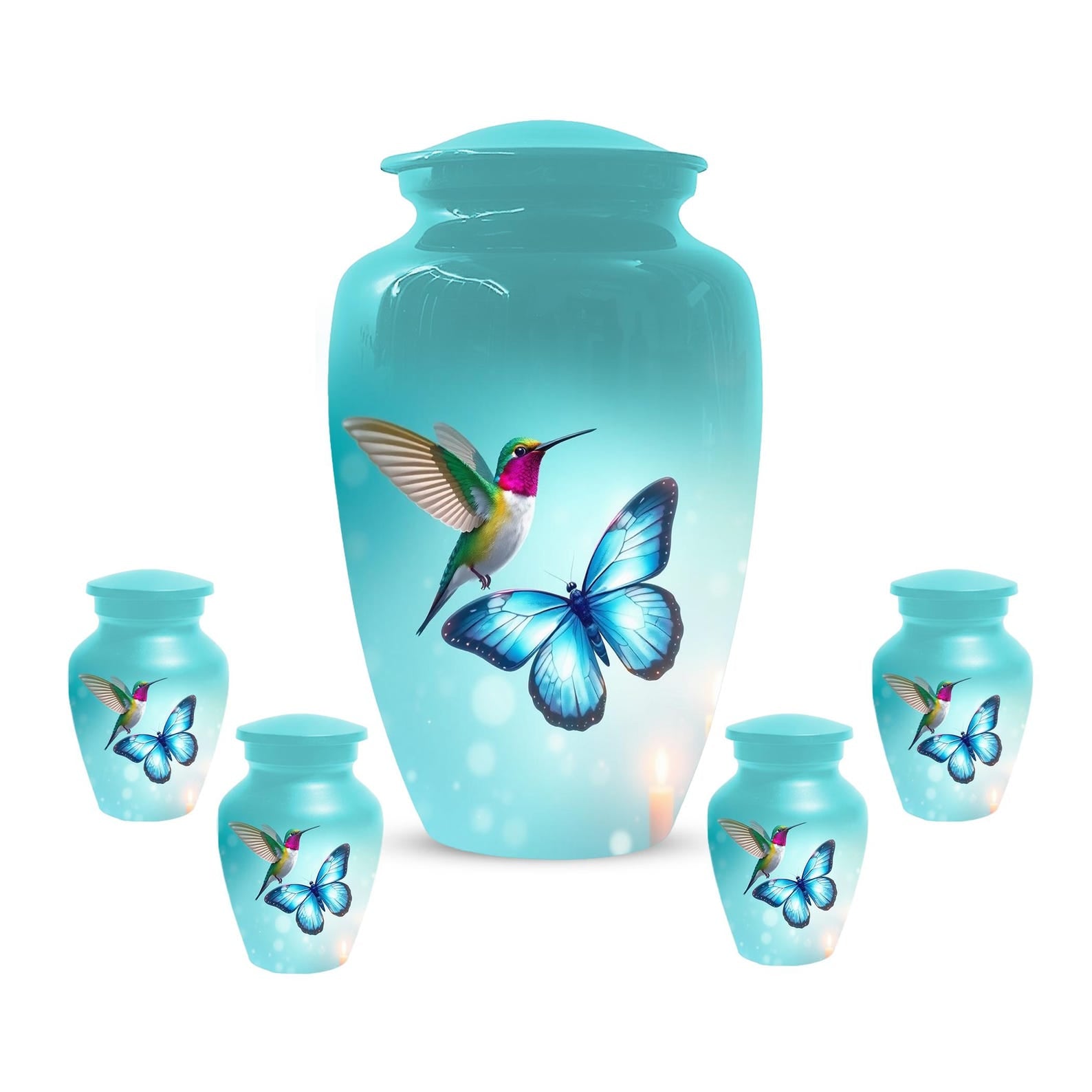 Blue Butterfly and Hummingbird Urn - Humming bird Cremation Urns For Ashes