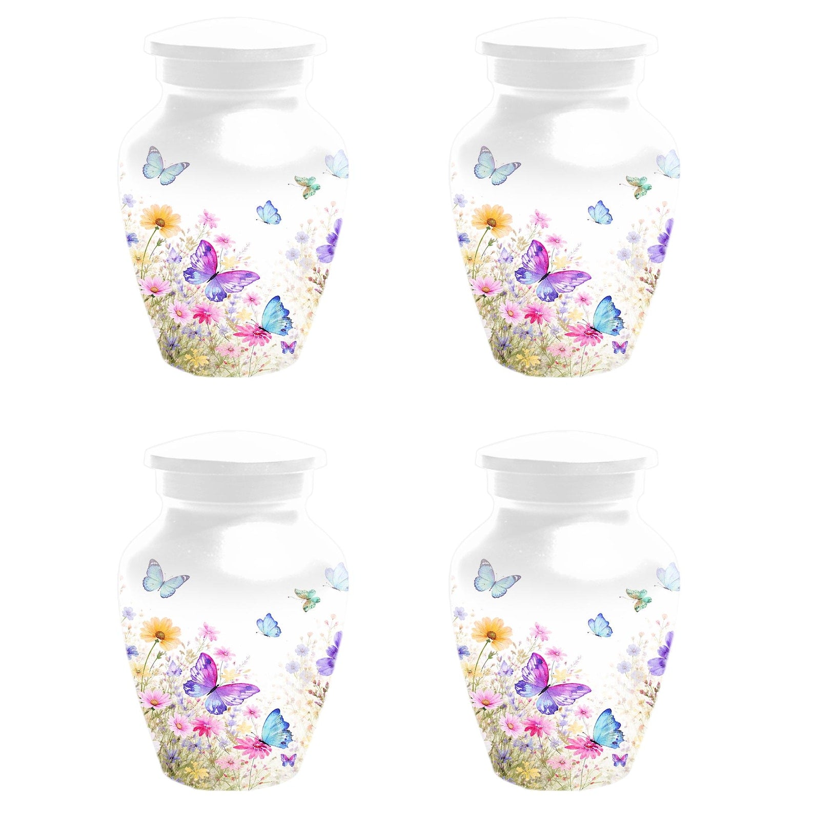 Butterfly Floral Urn For Human Ashes - White Flower Cremation Urns For Women