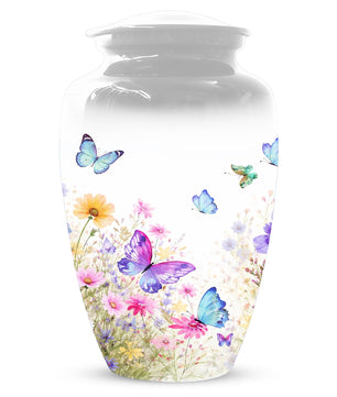 Butterfly Floral Urn For Human Ashes - White Flower Cremation Urns For Women