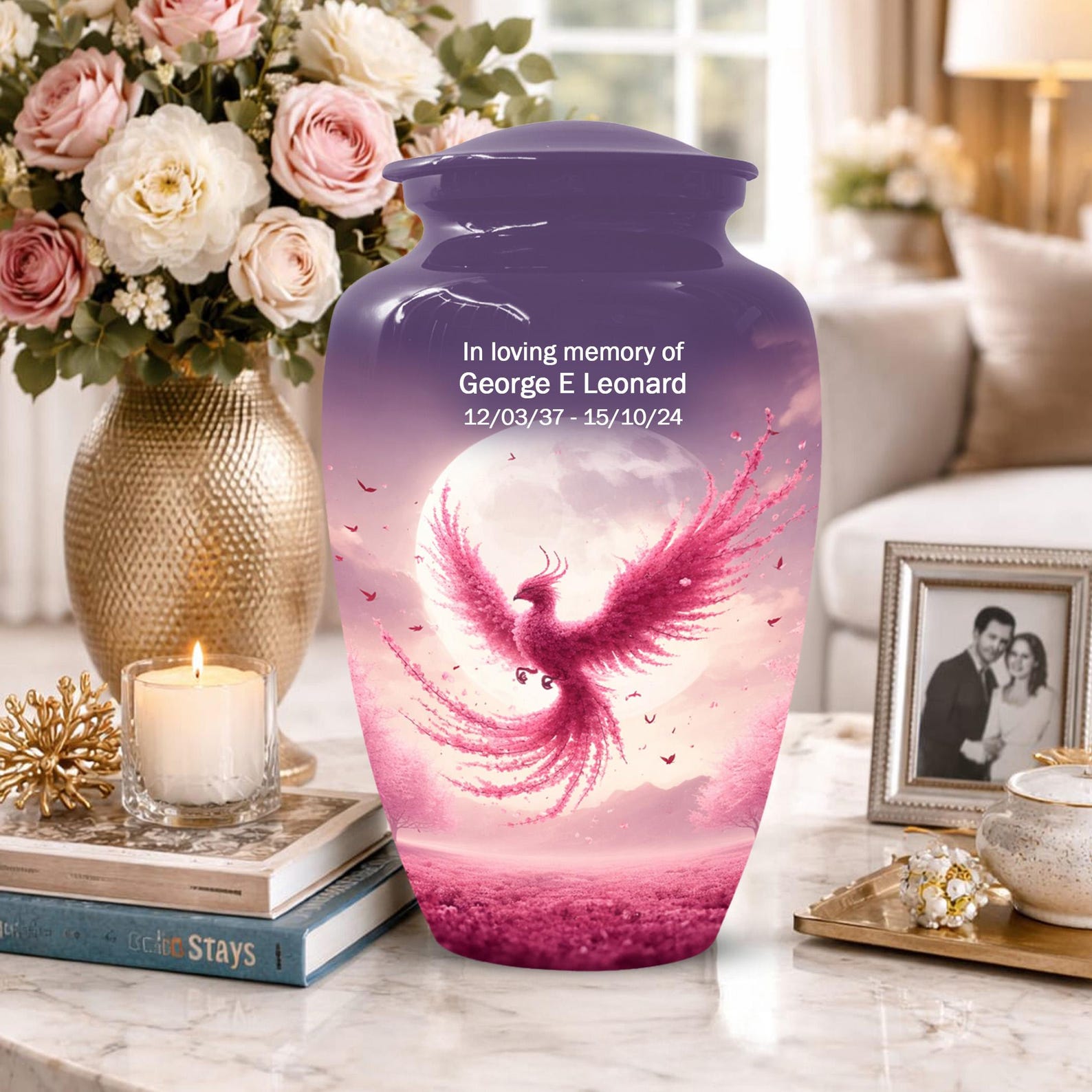 Pink Phoenix Urn For Ashes - Personalized Cremation Urns For Mom