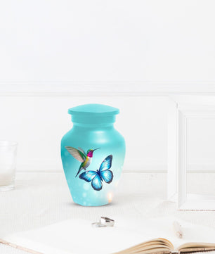Blue Butterfly and Hummingbird Urn - Humming bird Cremation Urns For Ashes