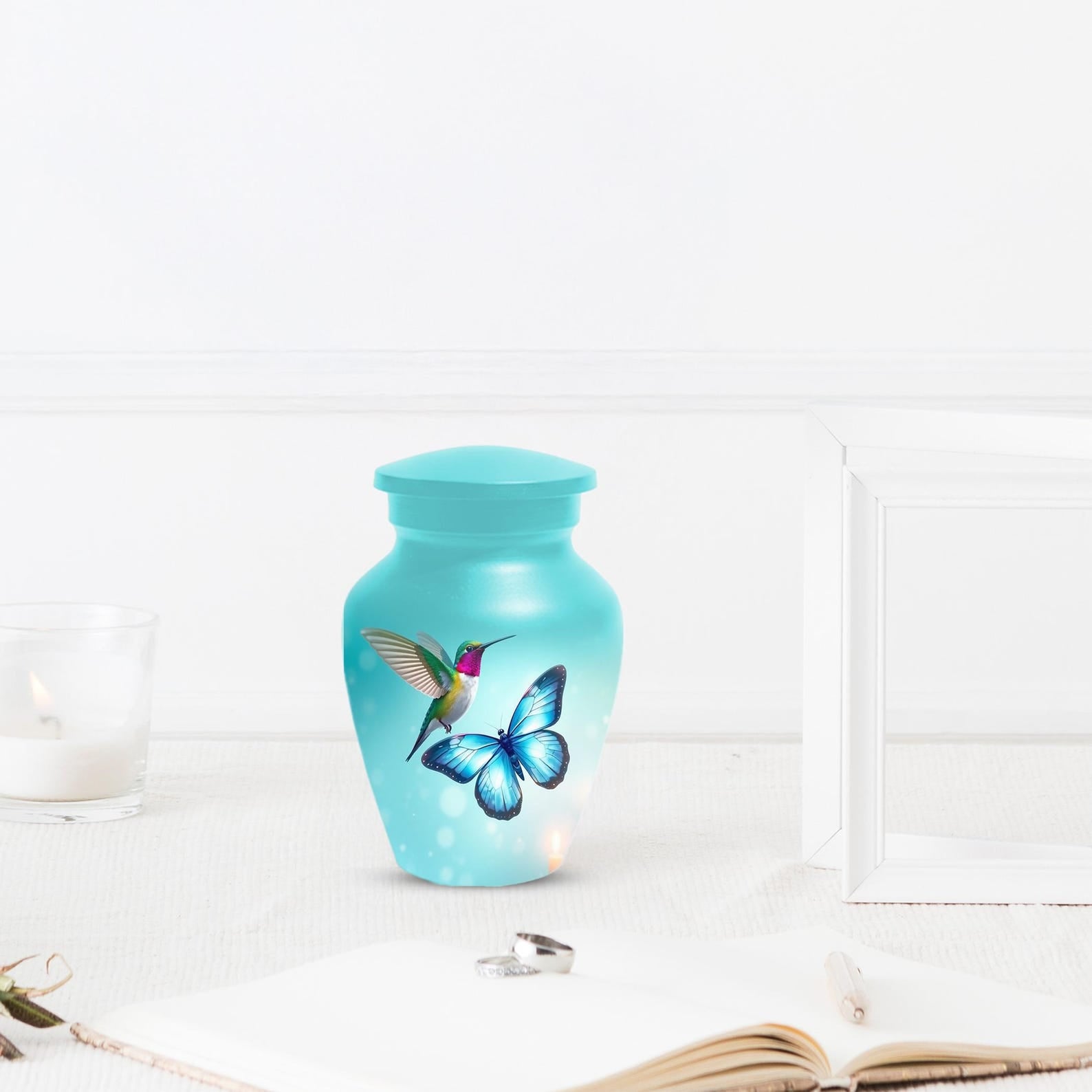 Blue Butterfly and Hummingbird Urn - Humming bird Cremation Urns For Ashes