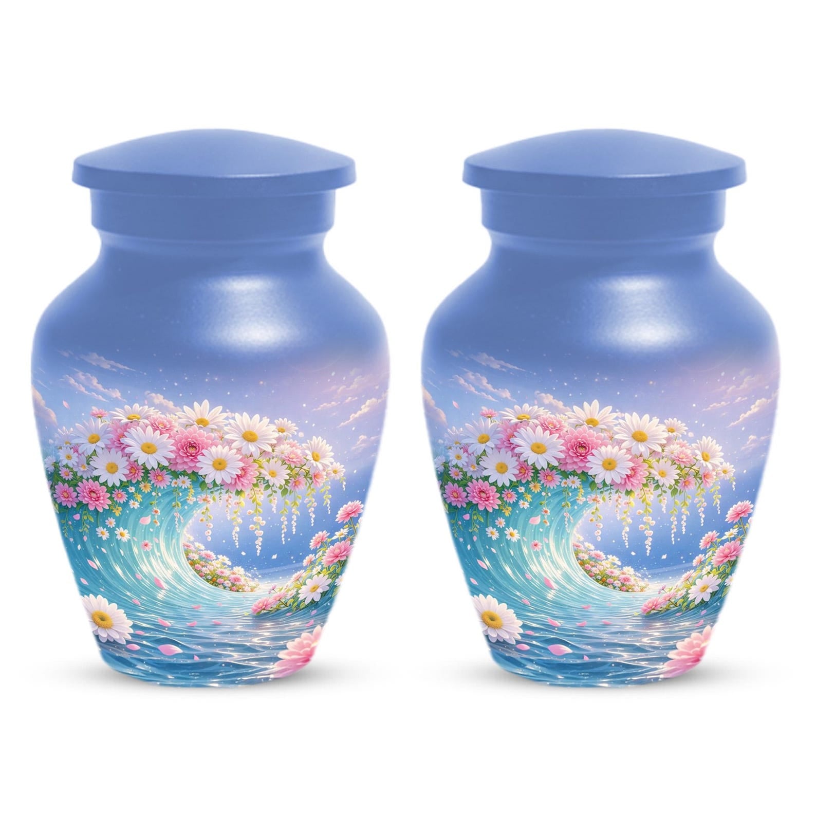 Ocean Waves Urn For Ashes - Personalized Flower Cremation Urns For Adults