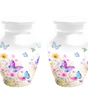 Butterfly Floral Urn For Human Ashes - White Flower Cremation Urns For Women