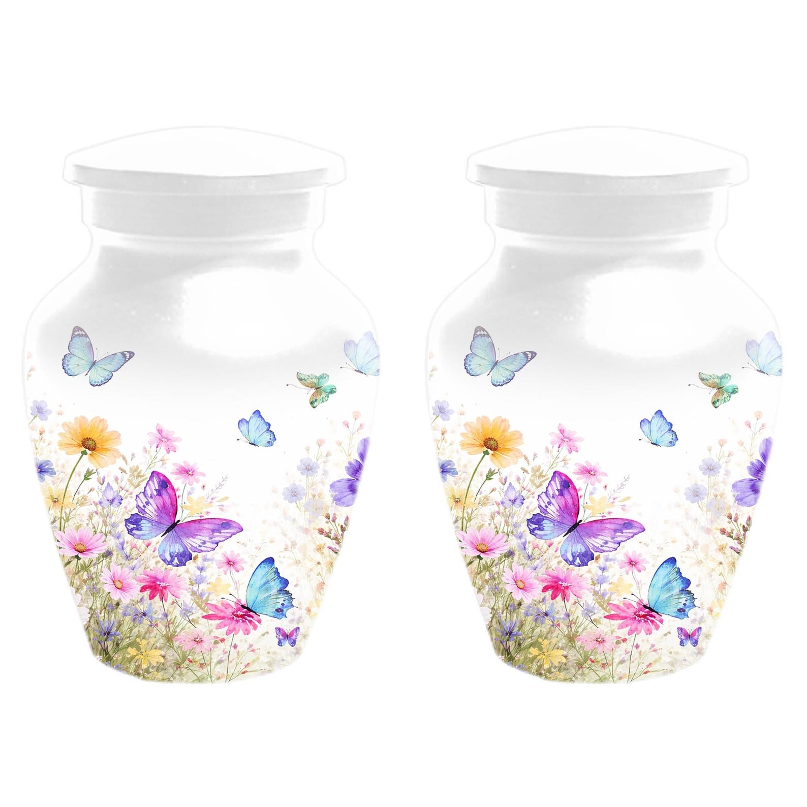 Butterfly Floral Urn For Human Ashes - White Flower Cremation Urns For Women