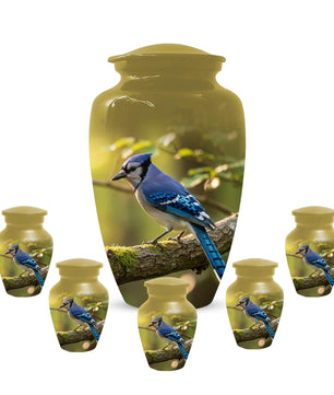 Blue Jay Urn For Ashes - Bird Cremation Keepsake Urns For Adults